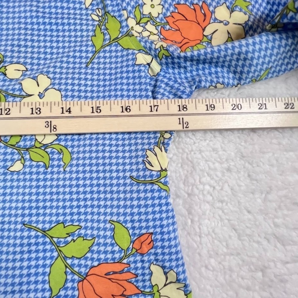 Lands' End Women's 4P Supima Cotton No Iron Shirt Blue Floral Houndstooth Petite - Picture 5 of 6